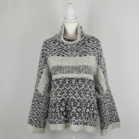 Moth Solita Women's Large Gray Black Wool & Alpaca Funnel Neck Oversize Sweater - Picture 4 of 10